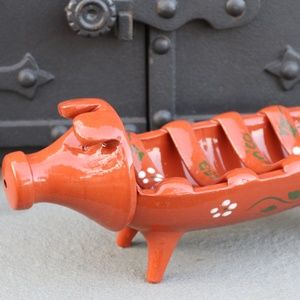 PIG-SHAPED TERRACOTTA SAUSAGE ROASTER "ASSA CHOURICO" - MADE IN PORTUGAL - NEW